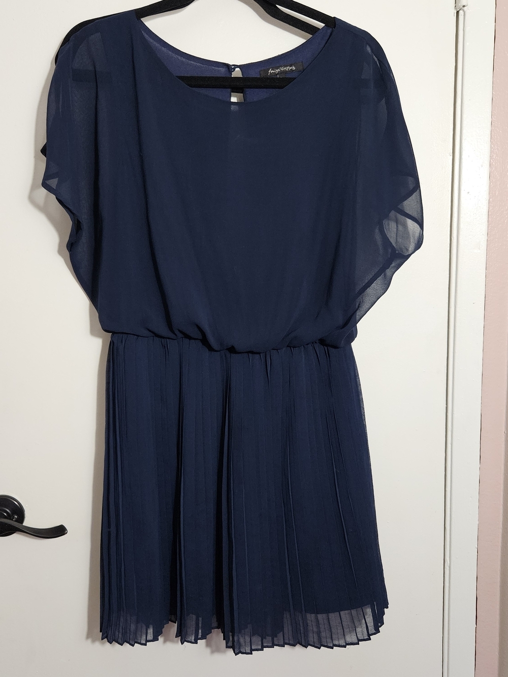 Foreign Exchange Navy Pleated Blouson Mini Dress